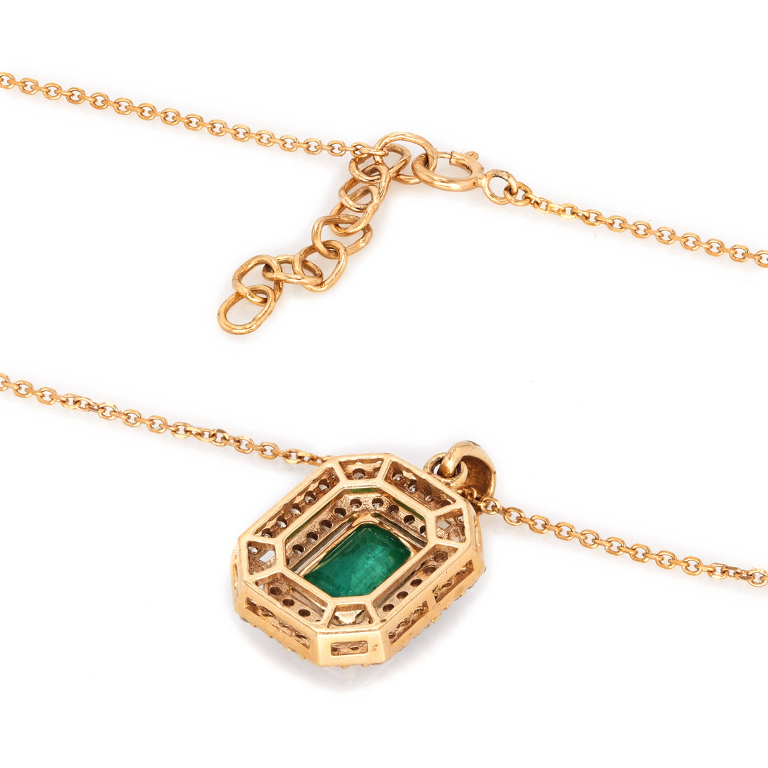 1.79 Cts Emerald and White Diamond Pendant in 14K Yellow Gold