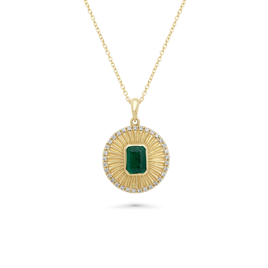 1.36 Cts Emerald and White Diamond Pendant in 14K Yellow Gold
