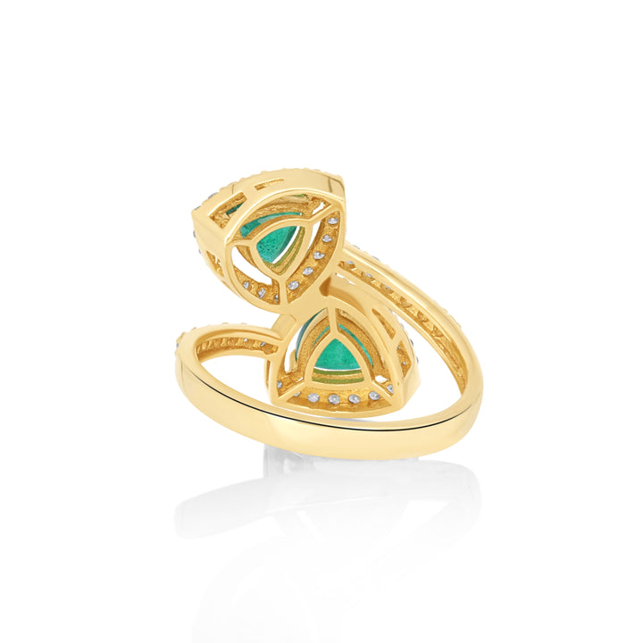 1.49 Cts Emerald and White Diamond Ring in 14K Yellow Gold