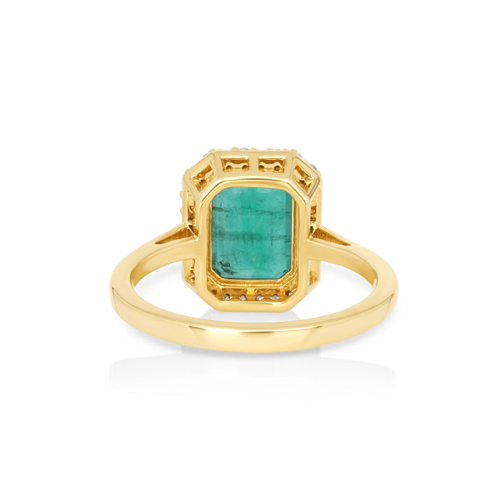 2.43 Cts Emerald and White Diamond Ring in 14K Yellow Gold