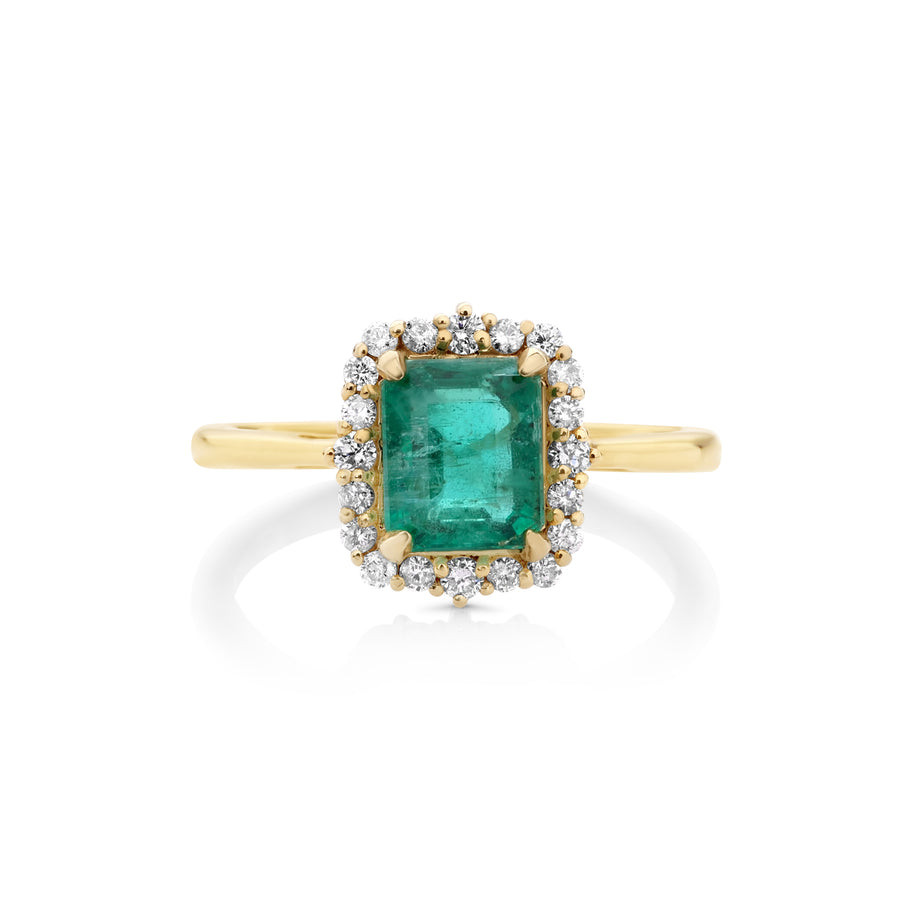 1.65 Cts Emerald and White Diamond Ring in 14K Yellow Gold