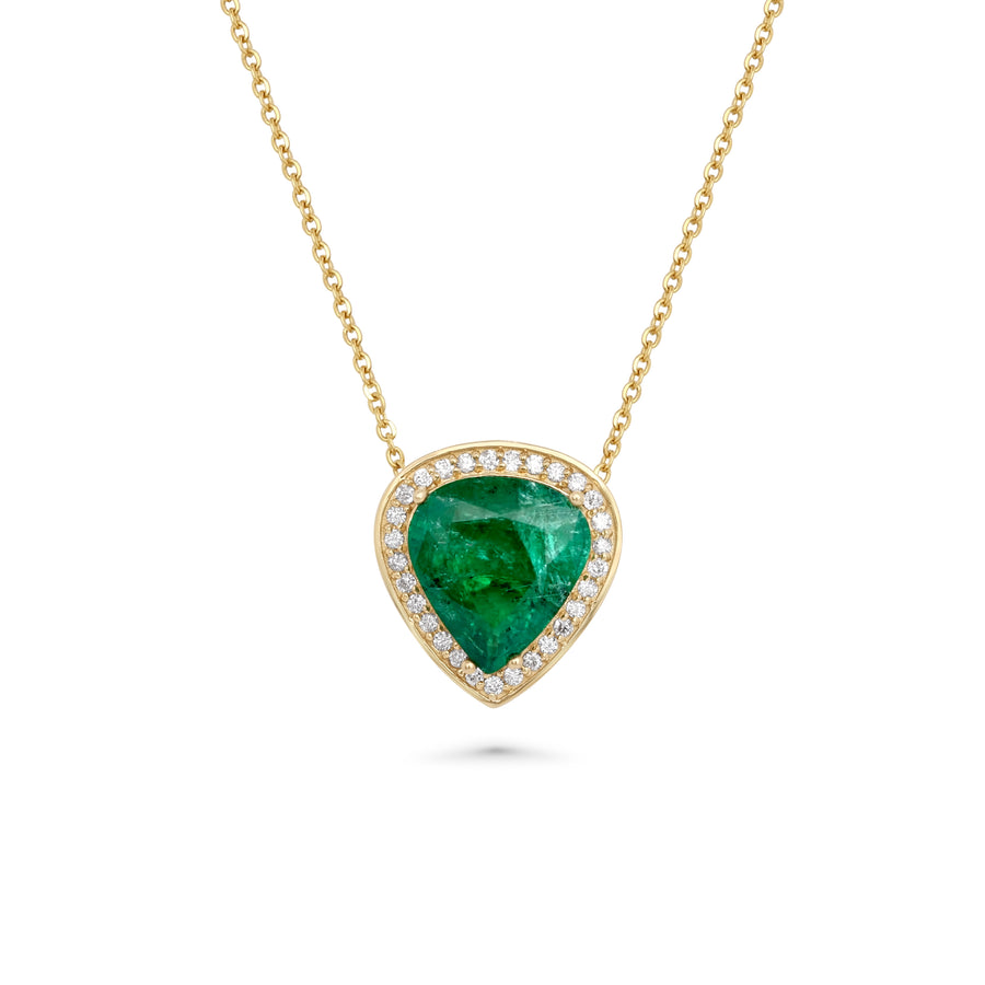 3.53 Cts Emerald and White Diamond Pendant in 14K Yellow Gold