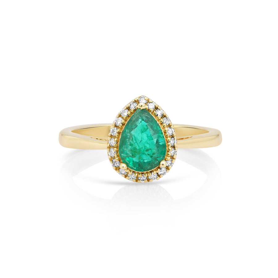 1.12 Cts Emerald and White Diamond Ring in 14K Yellow Gold