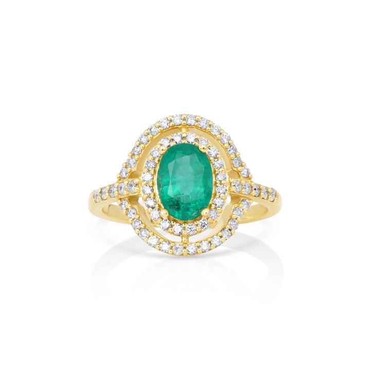1.14 Cts Emerald and White Diamond Ring in 14K Yellow Gold