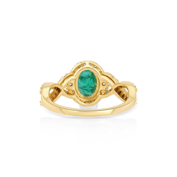 1.34 Cts Emerald and White Diamond Ring in 14K Yellow Gold