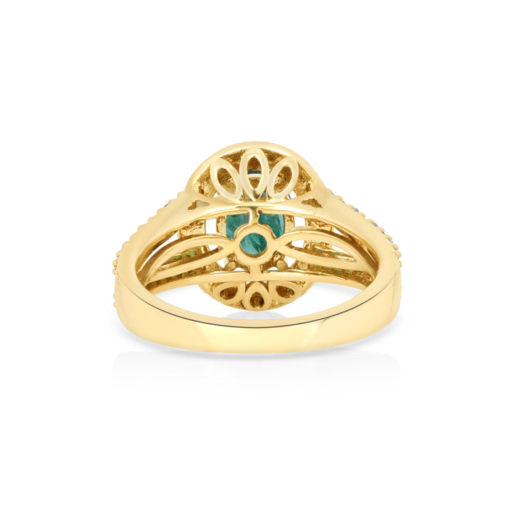 1.07 Cts Emerald and White Diamond Ring in 14K Yellow Gold