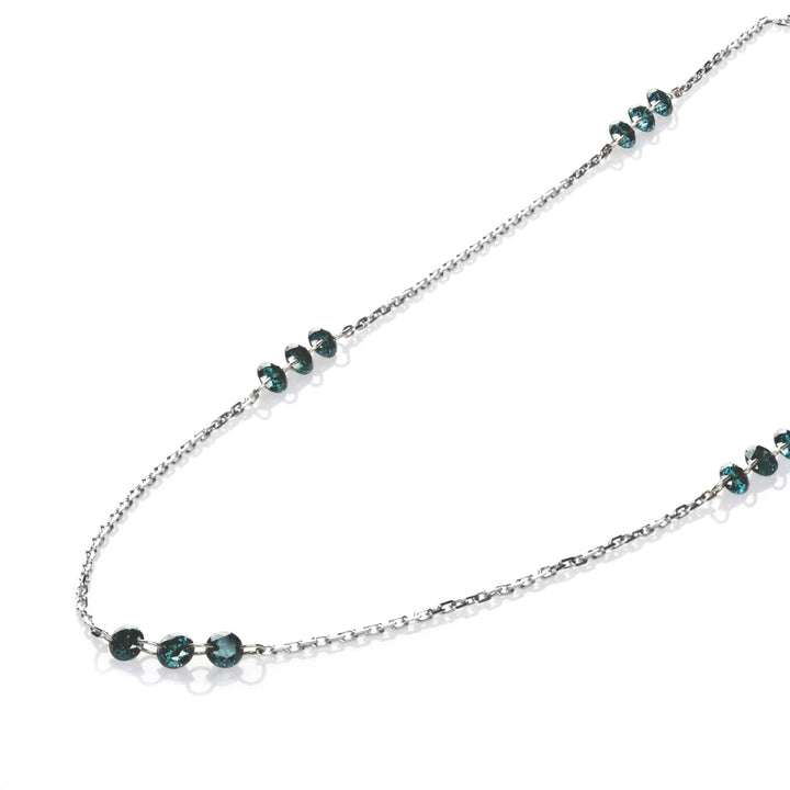 0.78 Cts Blue Diamond Necklace in 14K White Gold