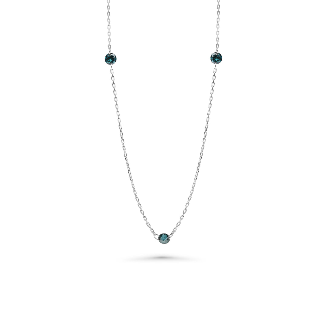 0.9 Cts Blue Diamond Necklace in 14K White Gold