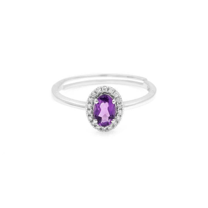 0.45 Cts Amethyst and White Diamond Ring in 14K White Gold