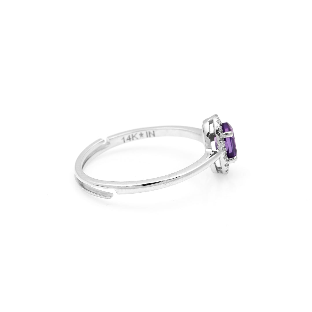 0.45 Cts Amethyst and White Diamond Ring in 14K White Gold