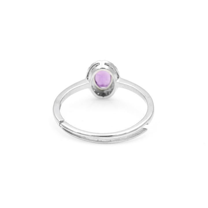 0.45 Cts Amethyst and White Diamond Ring in 14K White Gold