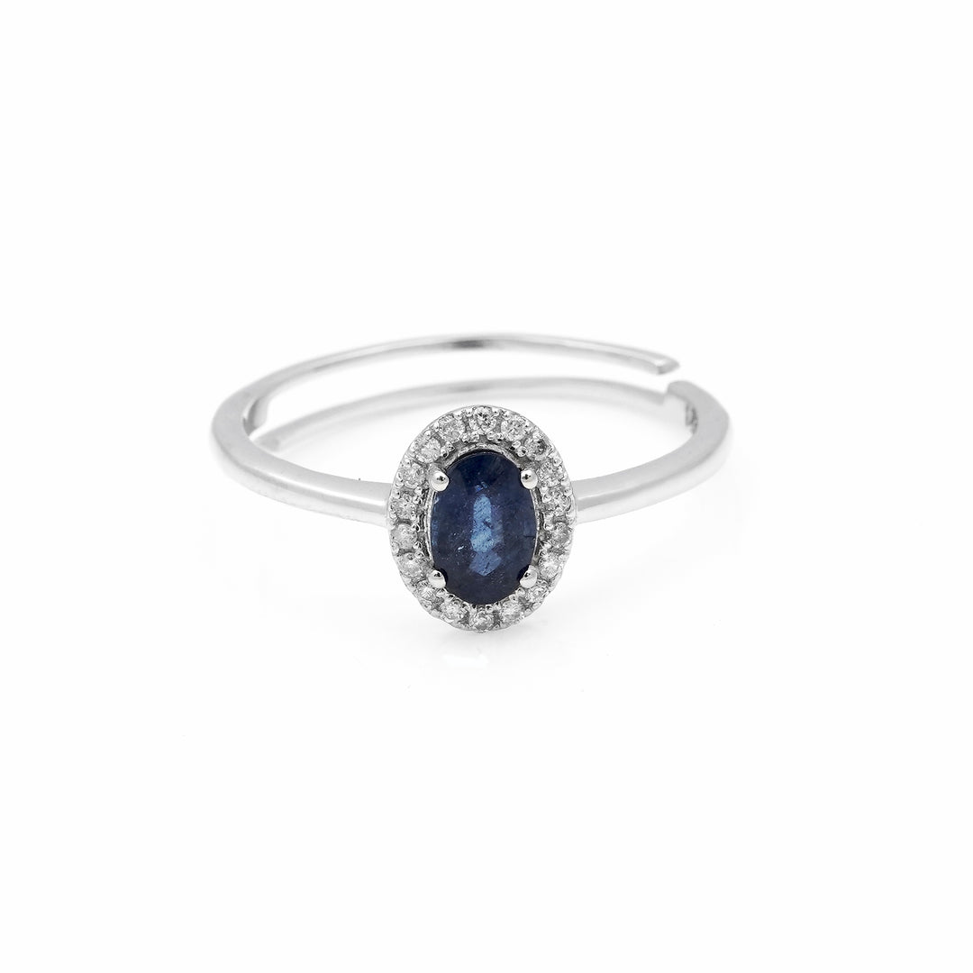 0.65 Cts GF Blue Sapphire and White Diamond Ring in 14K White Gold