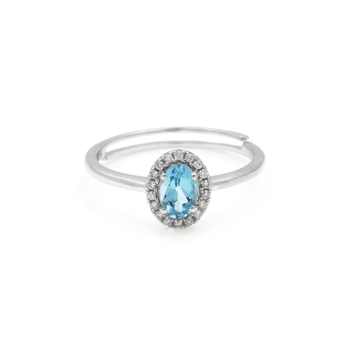 0.56 Cts Blue Topaz and  White Diamond Ring in 14K White Gold
