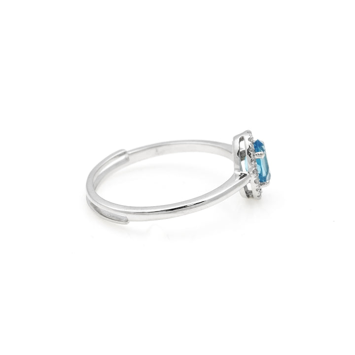 0.56 Cts Blue Topaz and  White Diamond Ring in 14K White Gold