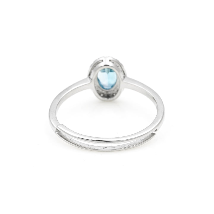 0.56 Cts Blue Topaz and  White Diamond Ring in 14K White Gold
