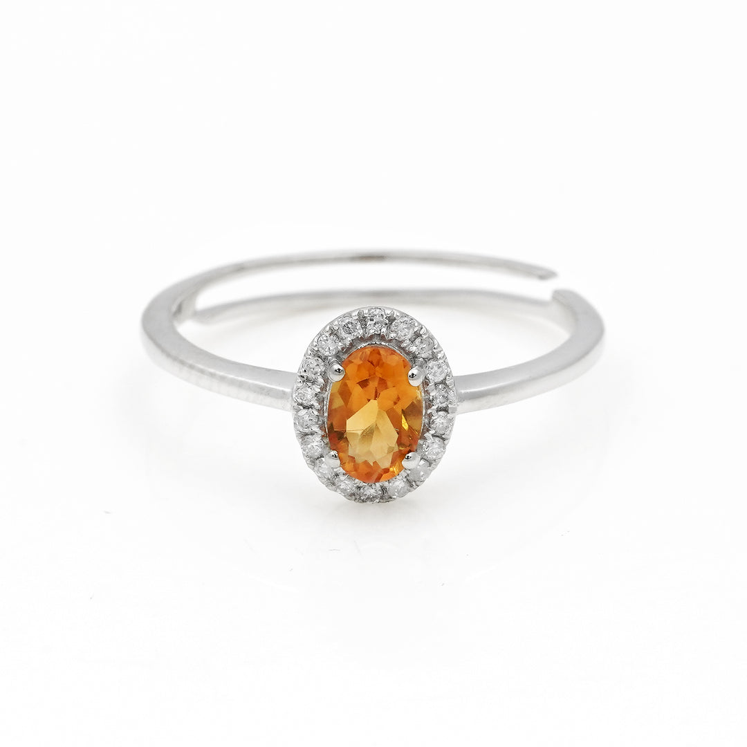 0.61 Cts Citrine and White Diamond Ring in 14K White Gold