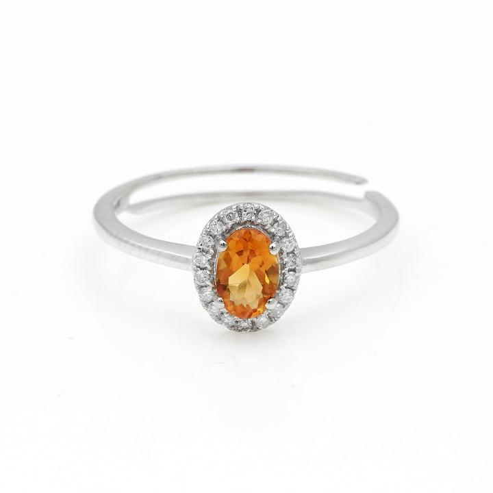 0.61 Cts Citrine and White Diamond Ring in 14K White Gold
