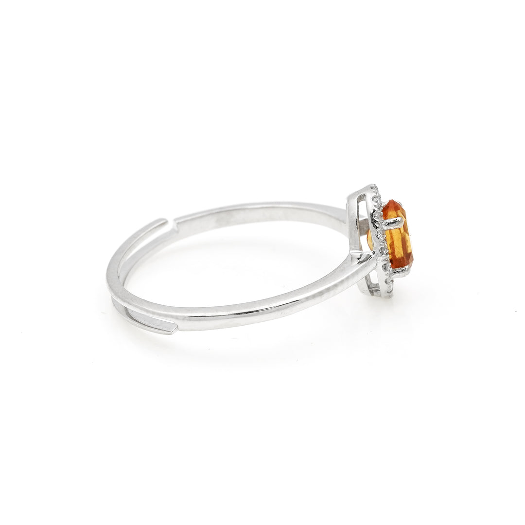 0.61 Cts Citrine and White Diamond Ring in 14K White Gold