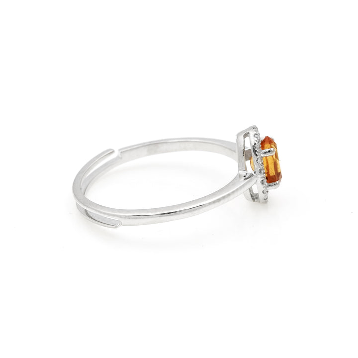 0.61 Cts Citrine and White Diamond Ring in 14K White Gold