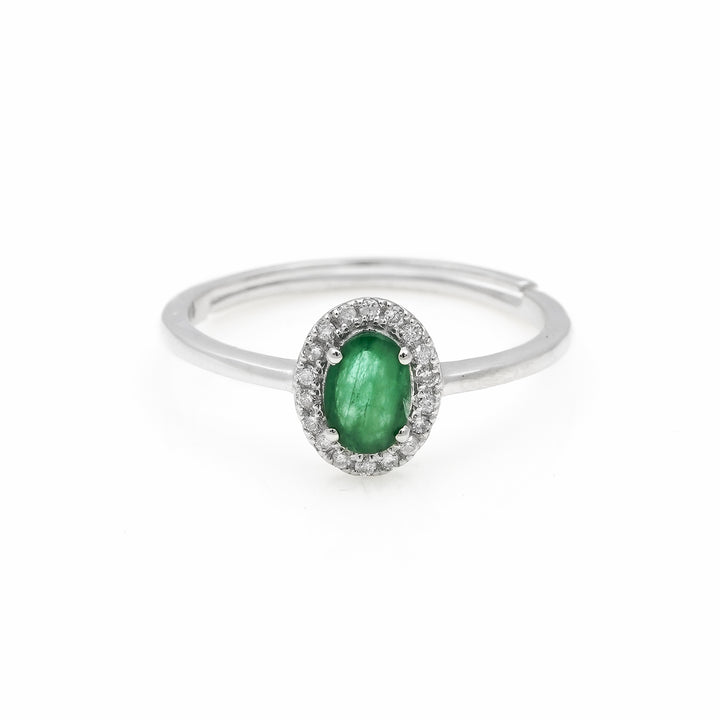 0.45 Cts Emerald and White Diamond Ring in 14K White Gold