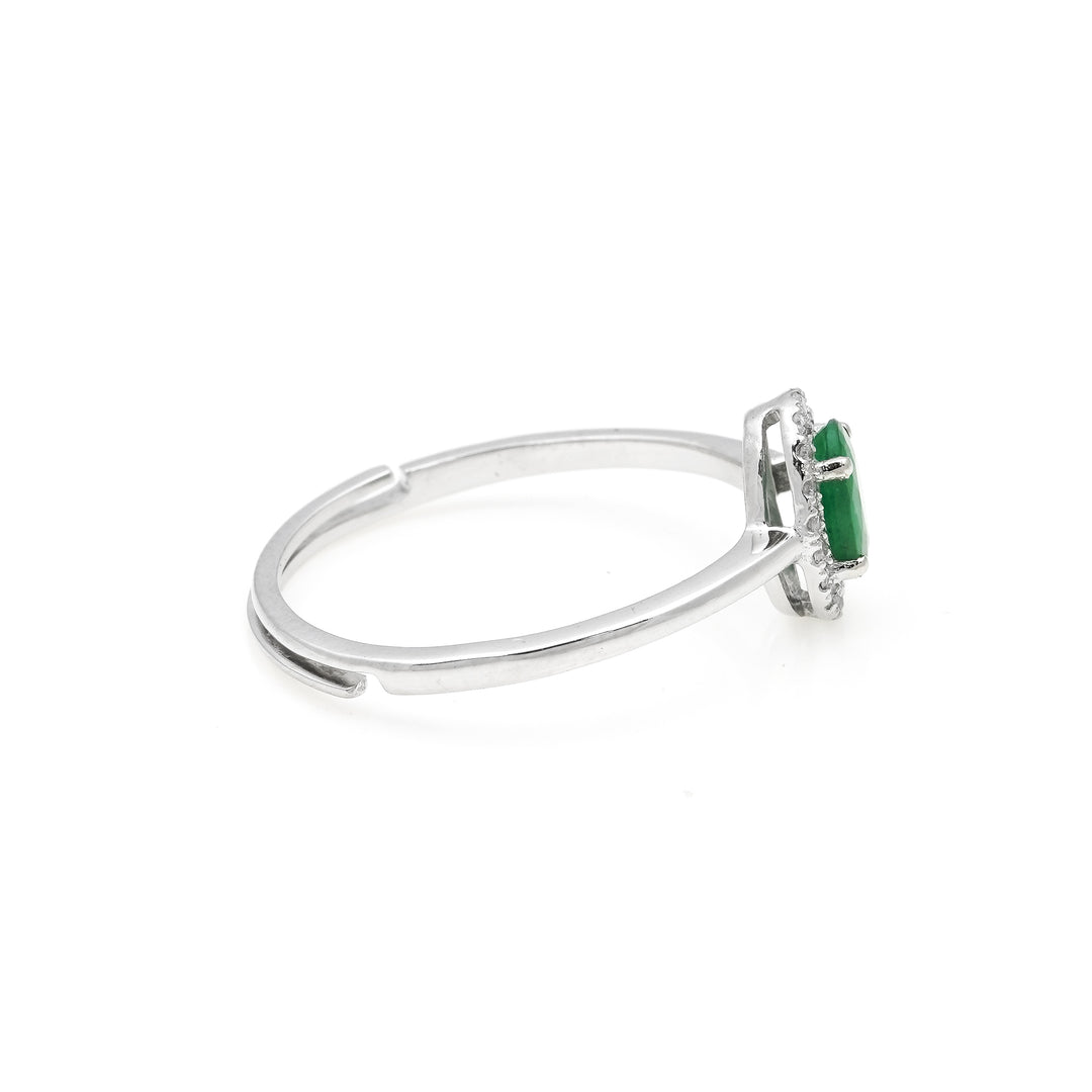 0.45 Cts Emerald and White Diamond Ring in 14K White Gold