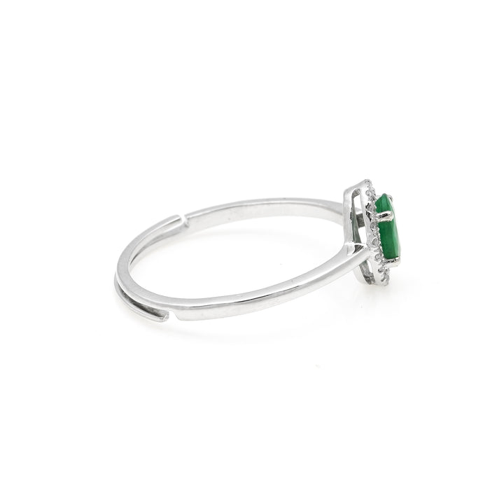 0.45 Cts Emerald and White Diamond Ring in 14K White Gold