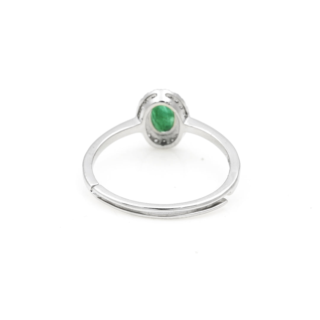 0.45 Cts Emerald and White Diamond Ring in 14K White Gold