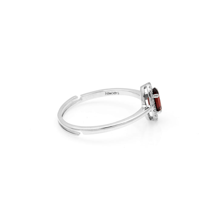 0.60 Cts Garnet and White Diamond Ring in 14K White Gold