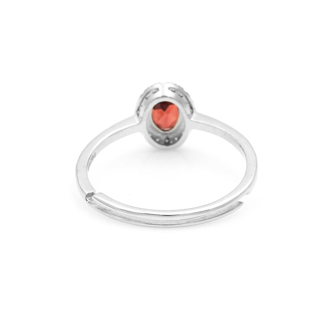 0.60 Cts Garnet and White Diamond Ring in 14K White Gold