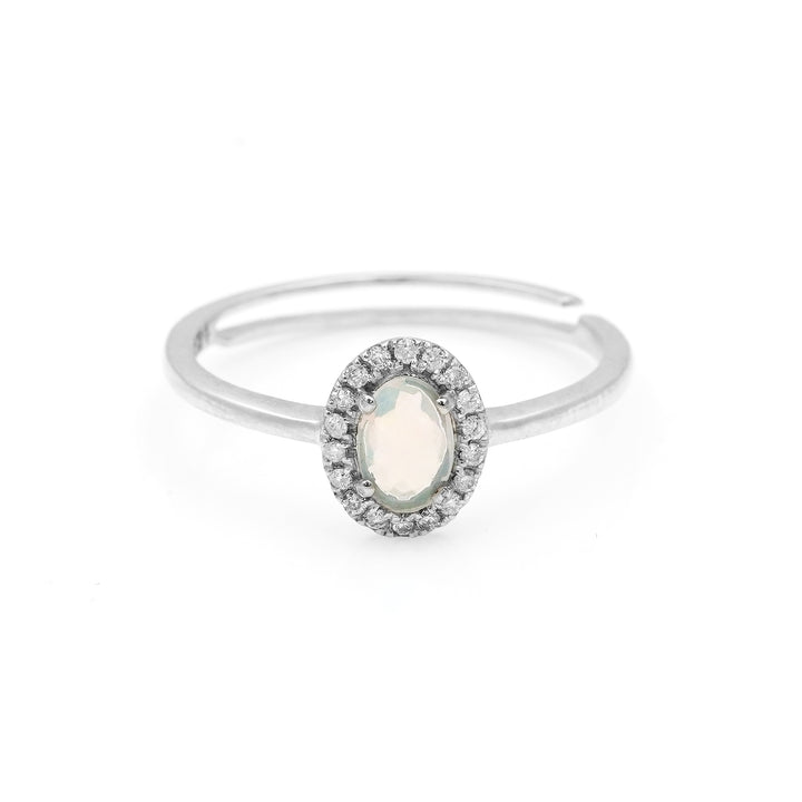 0.26 Cts Opal and White Diamond Ring in 14K White Gold