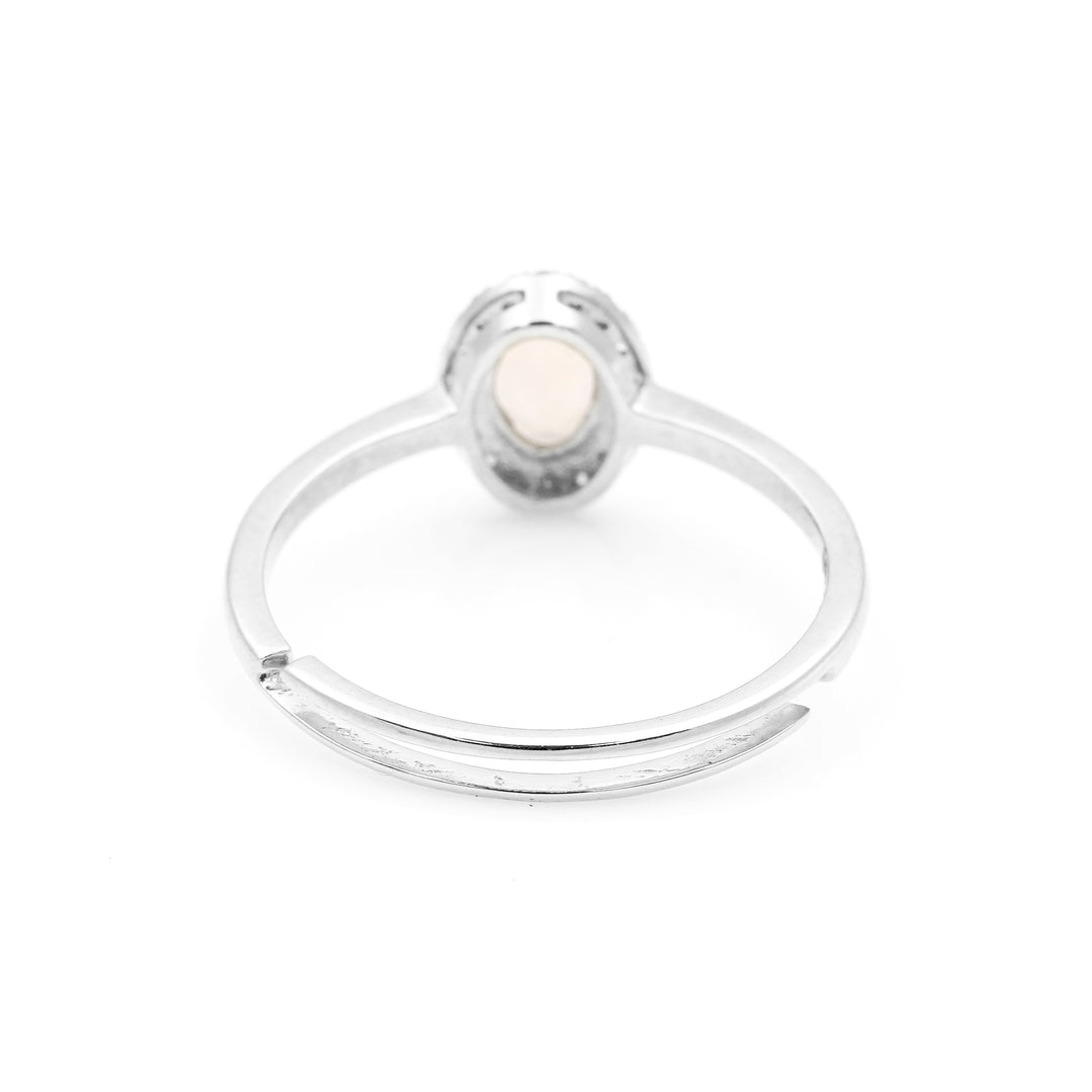 0.26 Cts Opal and White Diamond Ring in 14K White Gold