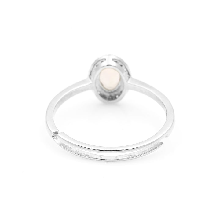 0.26 Cts Opal and White Diamond Ring in 14K White Gold