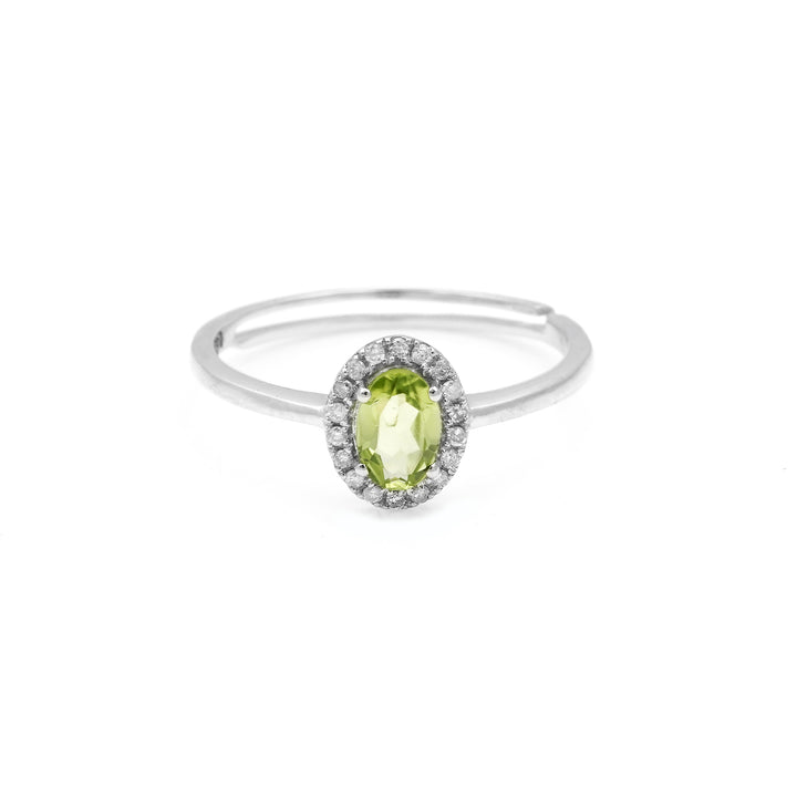0.52 Cts Peridot and White Diamond Ring in 14K White Gold