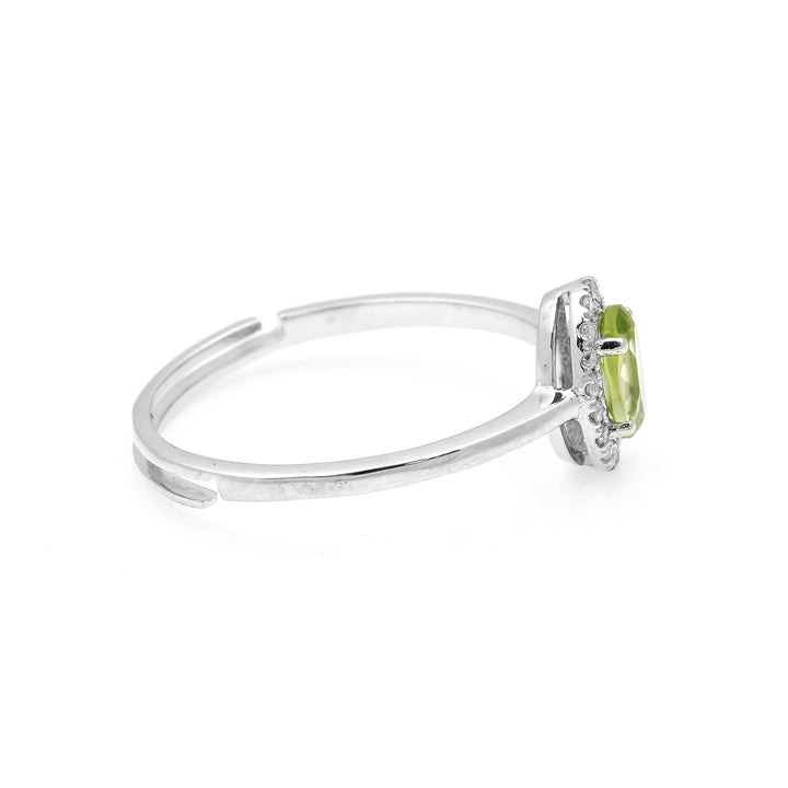 0.52 Cts Peridot and White Diamond Ring in 14K White Gold