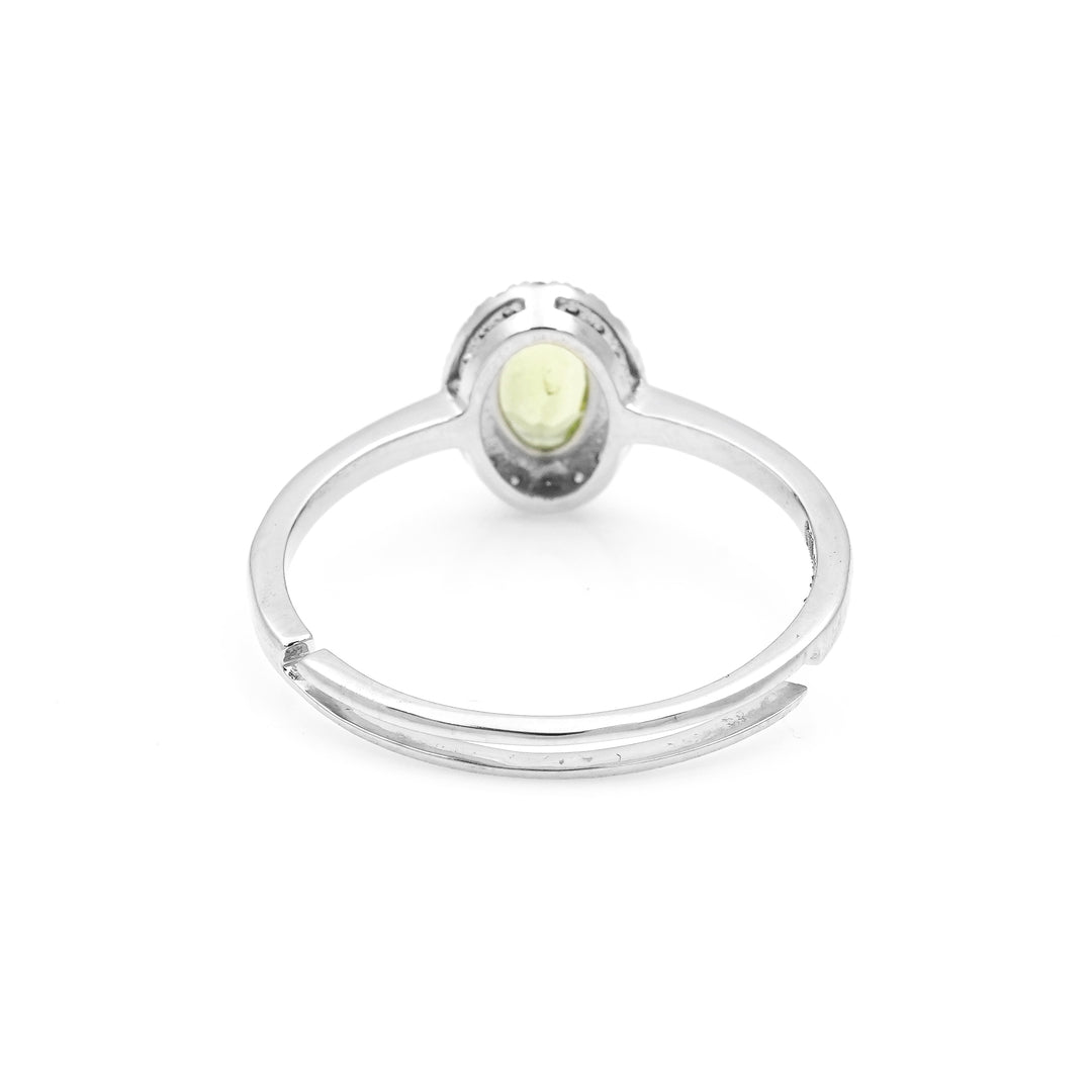 0.52 Cts Peridot and White Diamond Ring in 14K White Gold