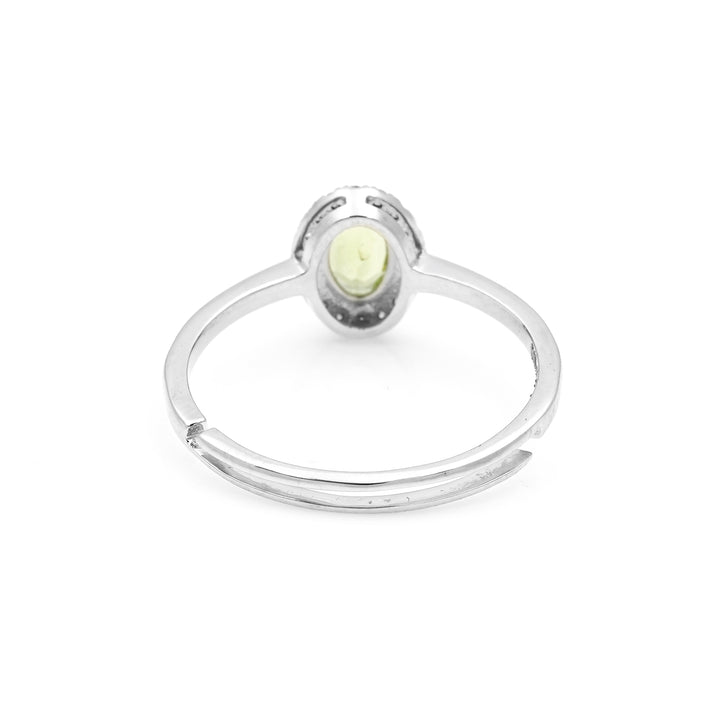 0.52 Cts Peridot and White Diamond Ring in 14K White Gold