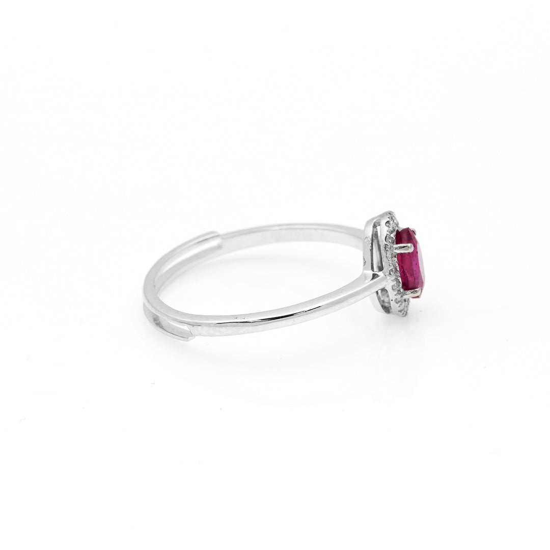 0.65 Cts GF Ruby and White Diamond Ring in 14K White Gold