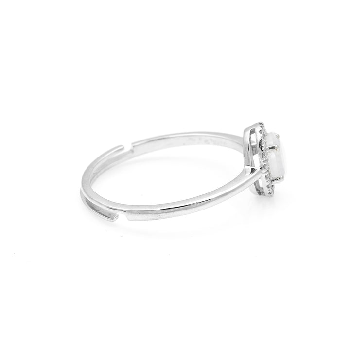 0.42 Cts Rainbow Moonstone and White Diamond Ring in 14K White Gold