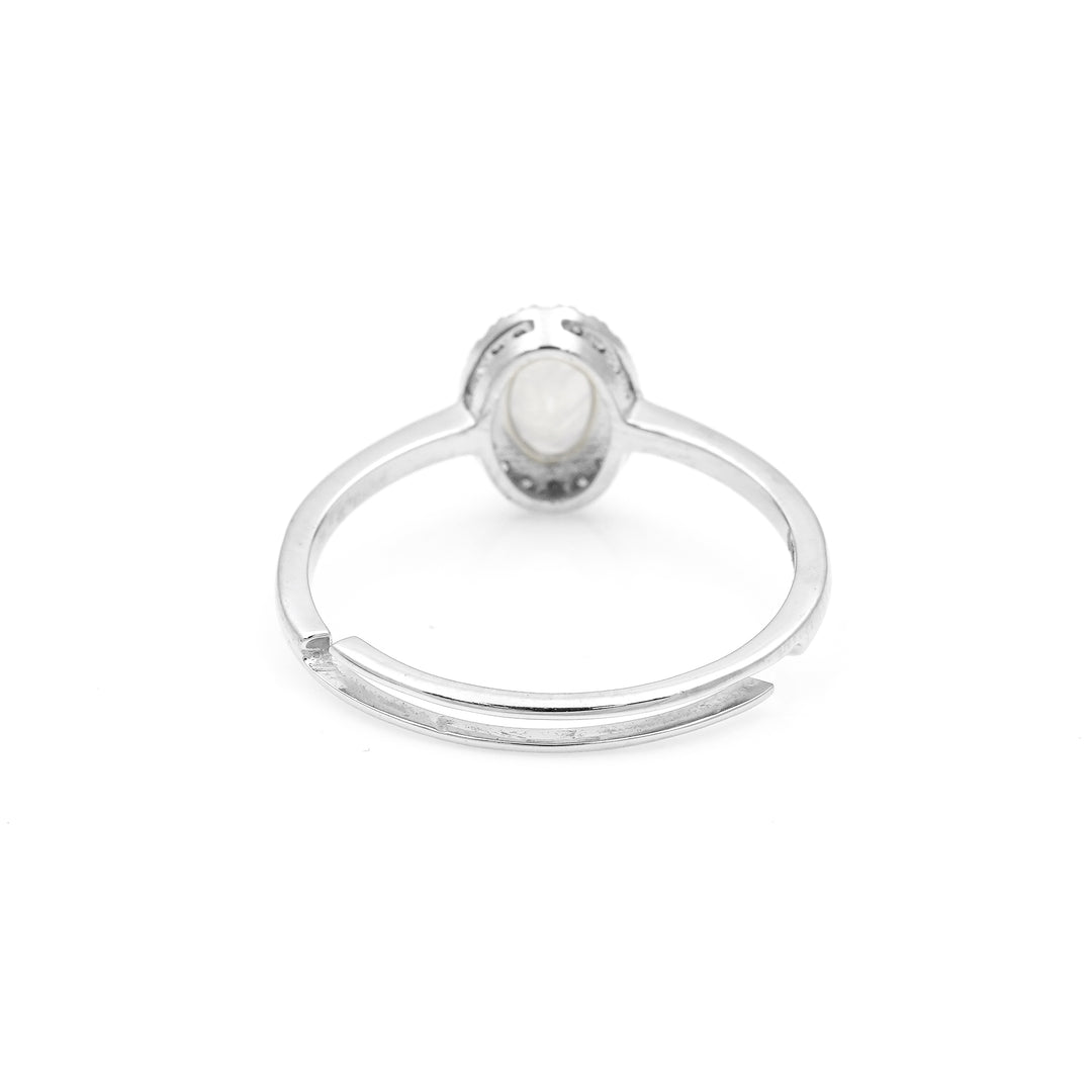 0.42 Cts Rainbow Moonstone and White Diamond Ring in 14K White Gold