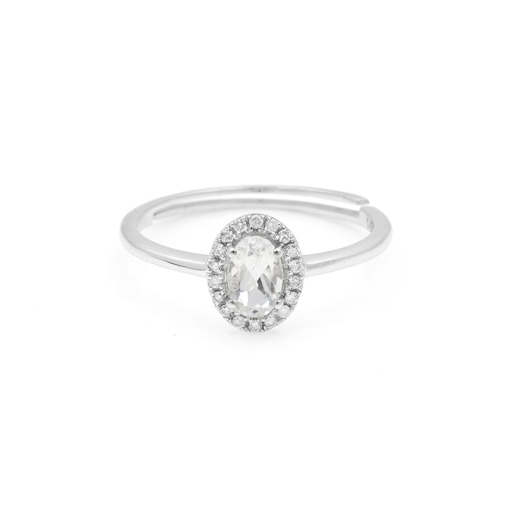 0.58 Cts White Topaz and White Diamond Ring in 14K White Gold