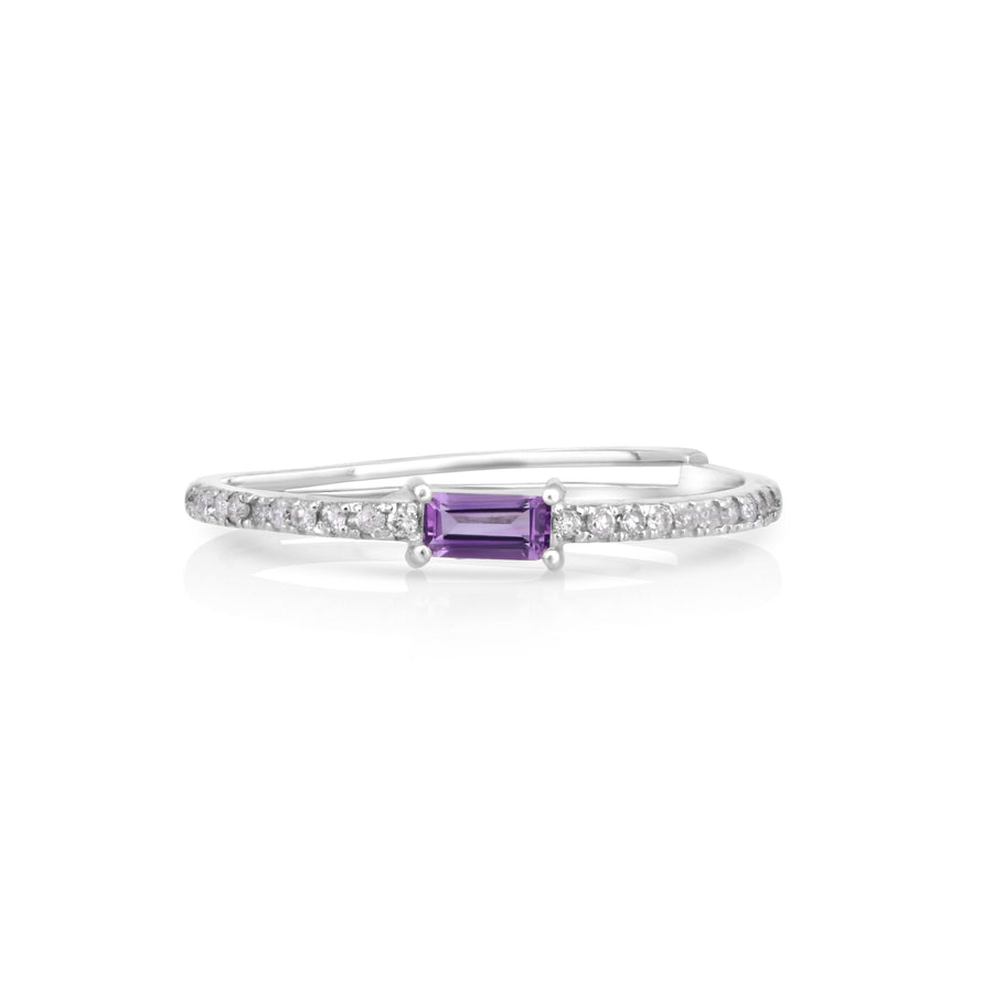 0.1 Cts Amethyst and White Diamond Ring in 14K White Gold