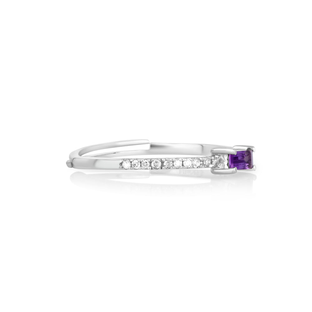 0.1 Cts Amethyst and White Diamond Ring in 14K White Gold