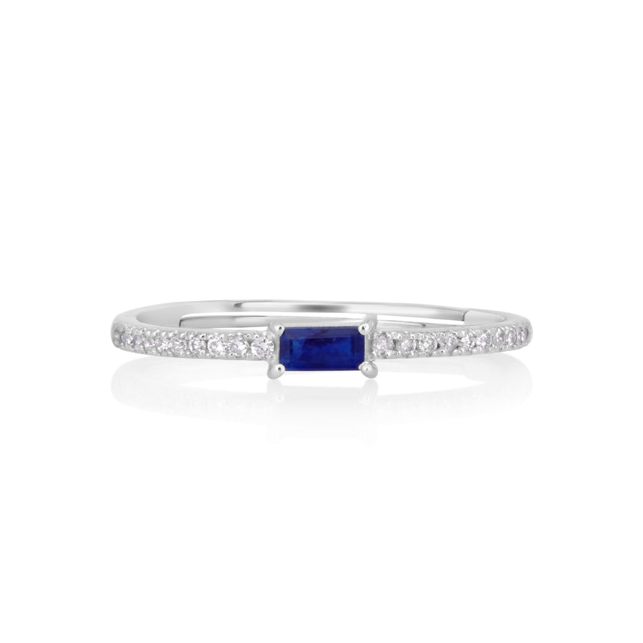 0.1 Cts Blue Sapphire and White Diamond Ring in 14K White Gold