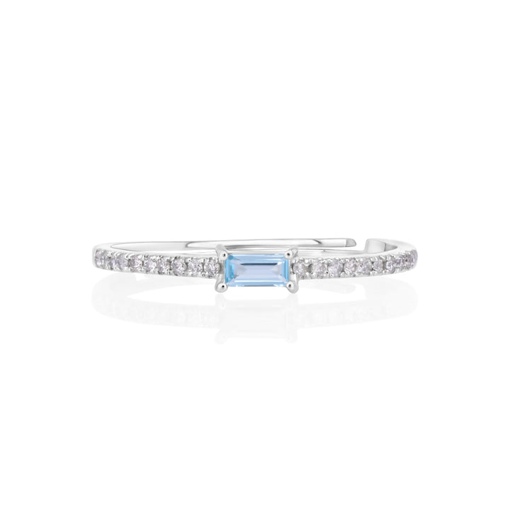 0.1 Cts Swiss Blue Topaz and White Diamond Ring in 14K White Gold