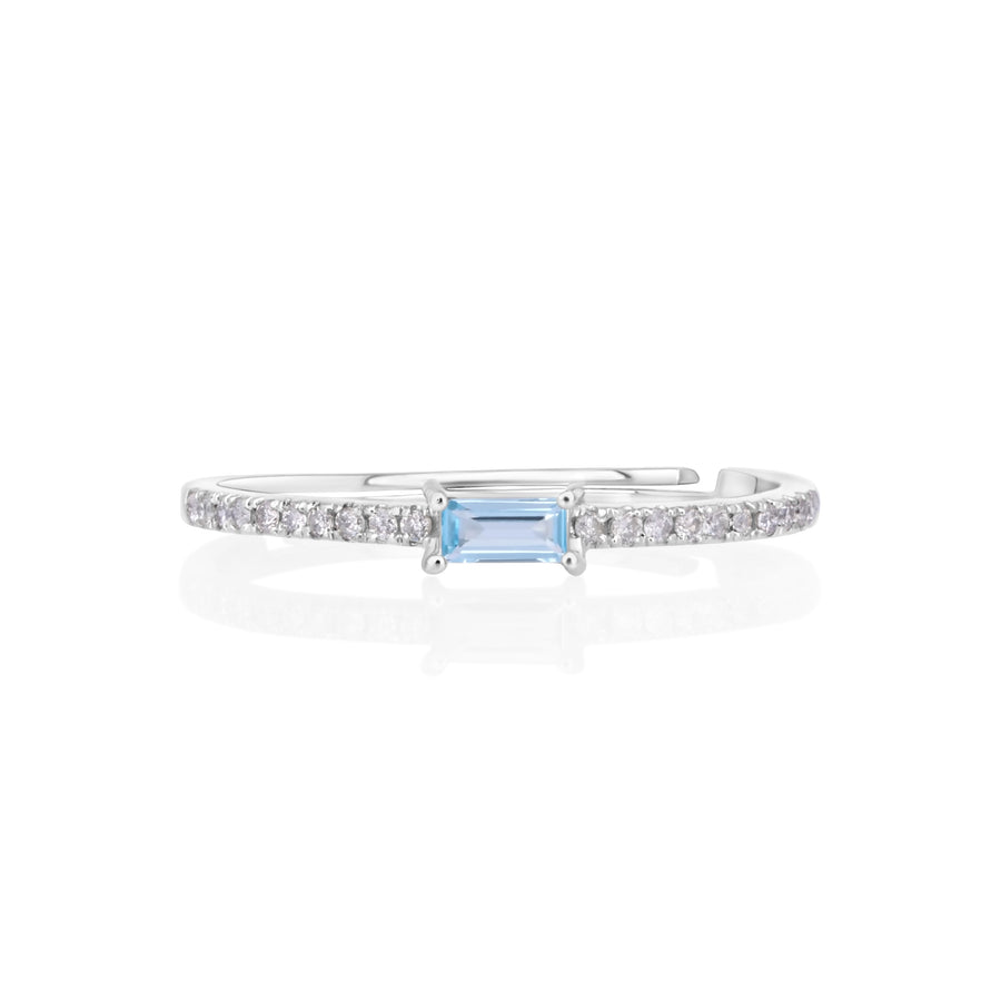 0.1 Cts Swiss Blue Topaz and White Diamond Ring in 14K White Gold