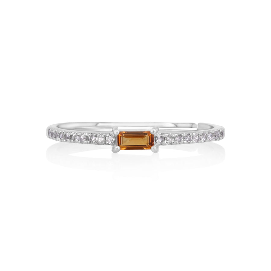 0.1 Cts Citrine and White Diamond Ring in 14K White Gold