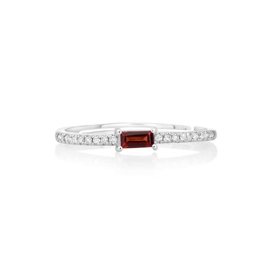 0.1 Cts Garnet and White Diamond Ring in 14K White Gold