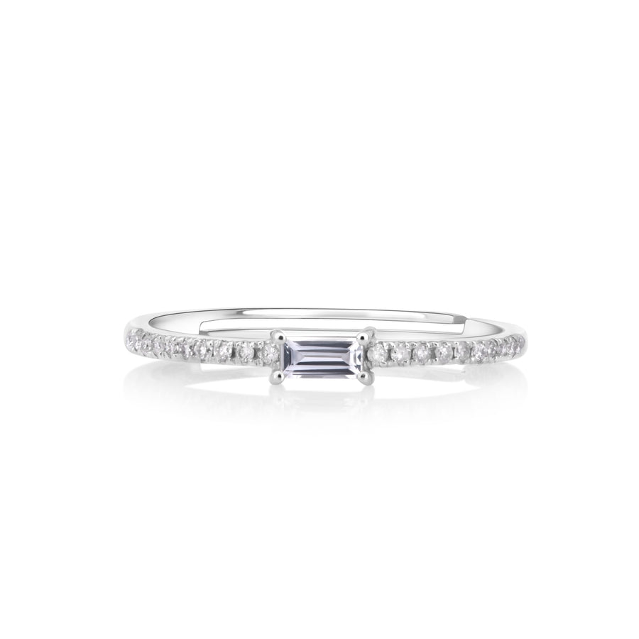 0.1 Cts Topaz and White Diamond Ring in 14K White Gold