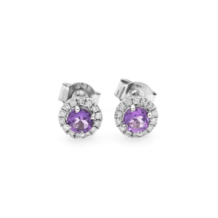 0.47 Cts Amethyst and White Diamond Earring in 14K White Gold