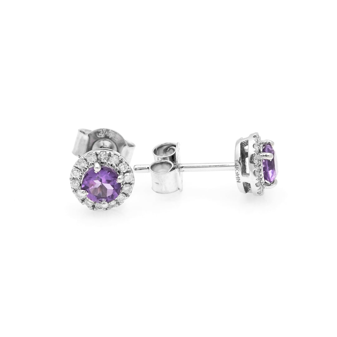0.47 Cts Amethyst and White Diamond Earring in 14K White Gold